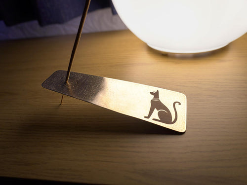 Handmade Bronze Egyptian Cat Incense Holder