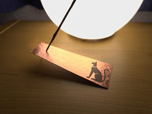 Hand-Hammered Copper Cat Incense Holder