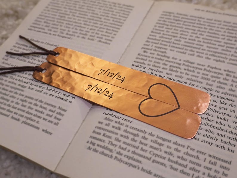 Lovers' Copper Bookmarks – Personalised Pair with Split Heart