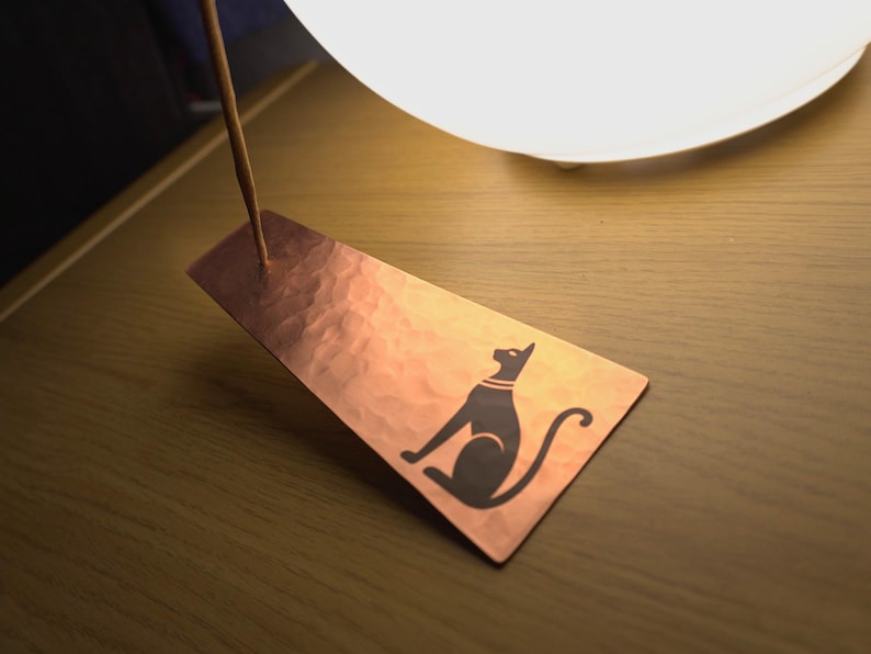 Hand-Hammered Copper Cat Incense Holder