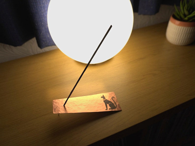 Hand-Hammered Copper Cat Incense Holder